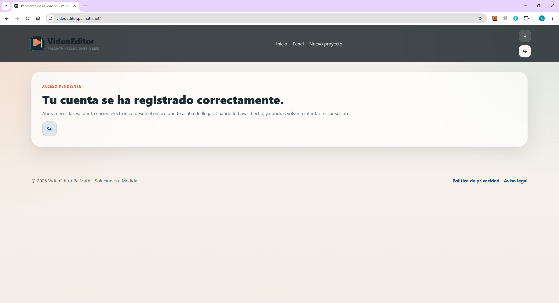 Confirmación de registro correcto