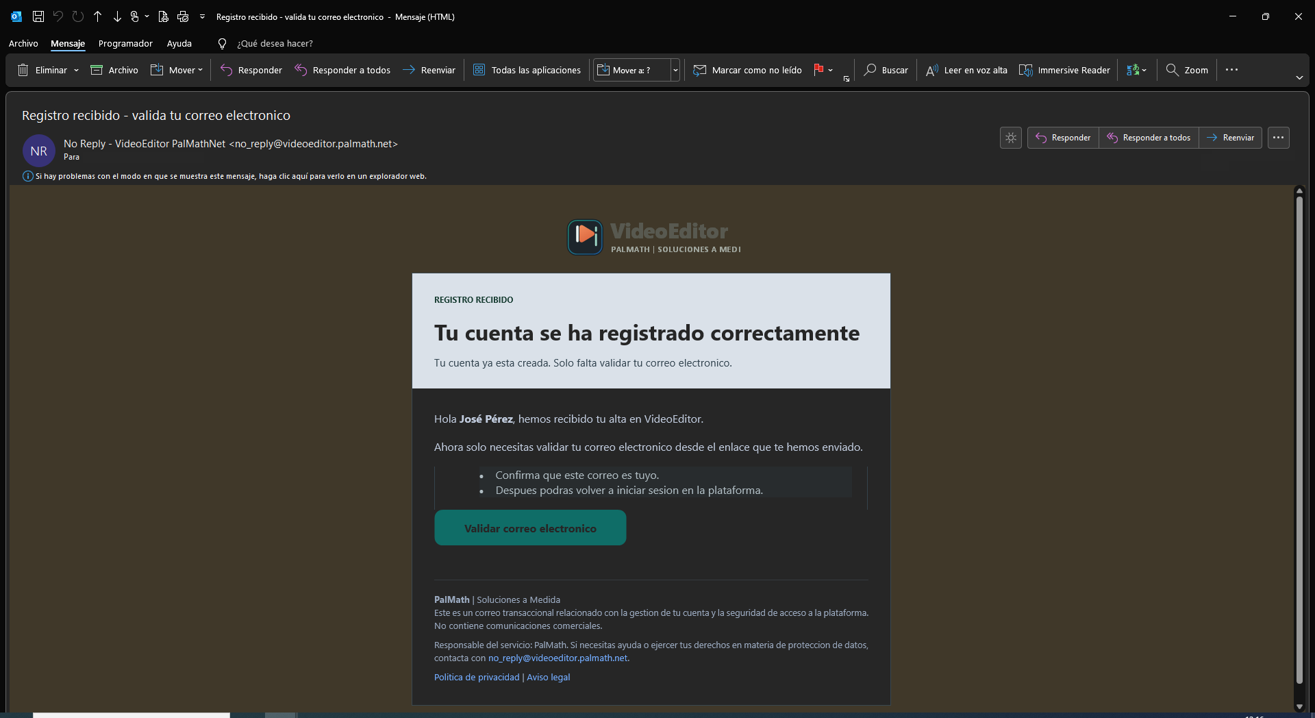 Correo de registro recibido