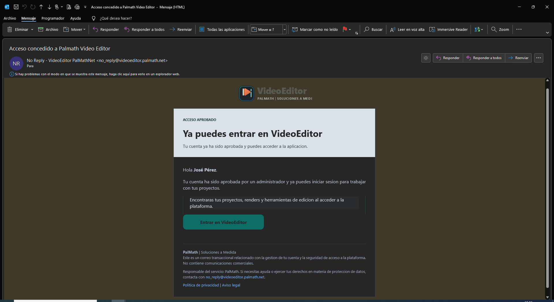 Correo de acceso concedido