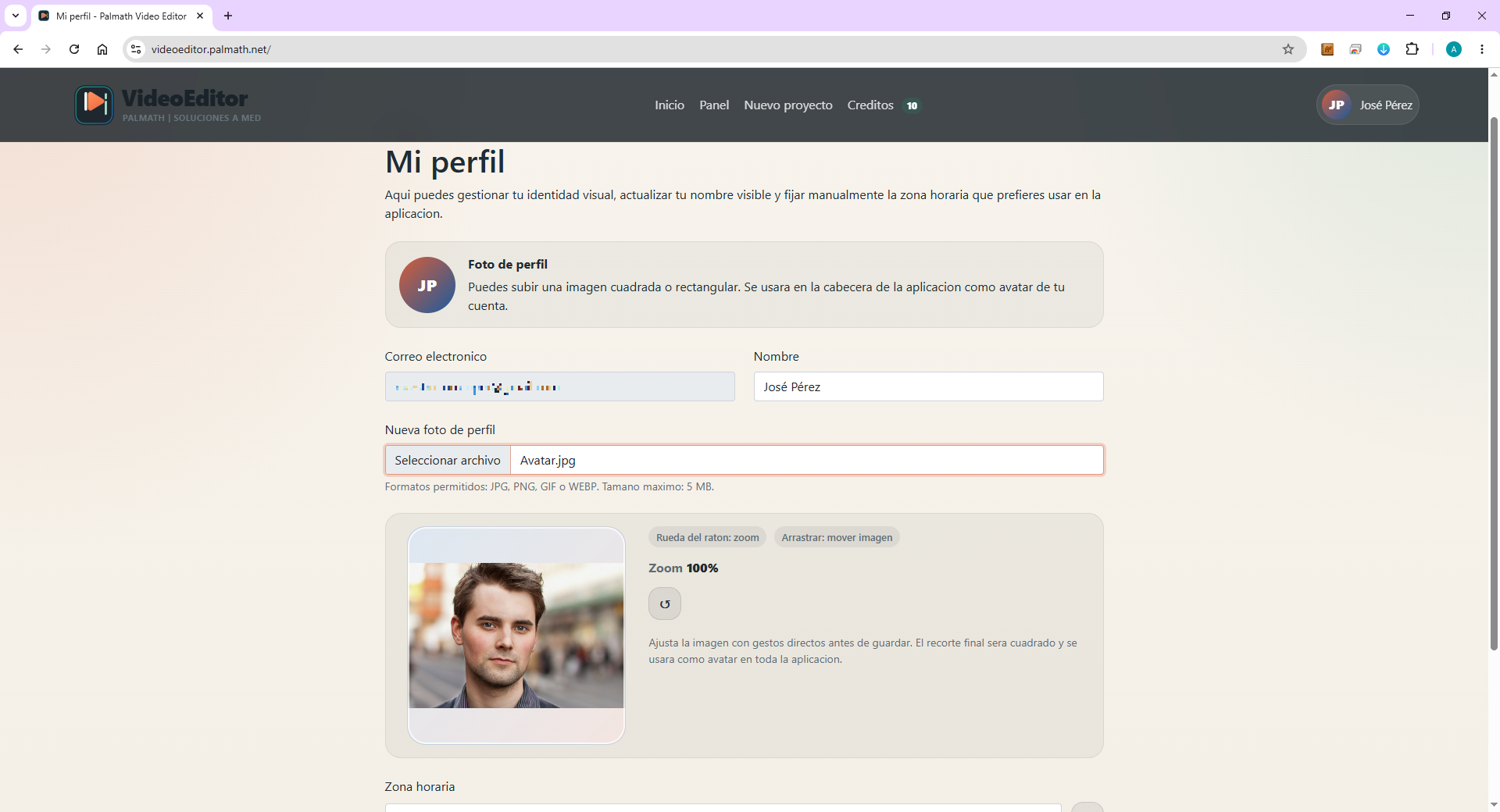 Subida de avatar en el perfil